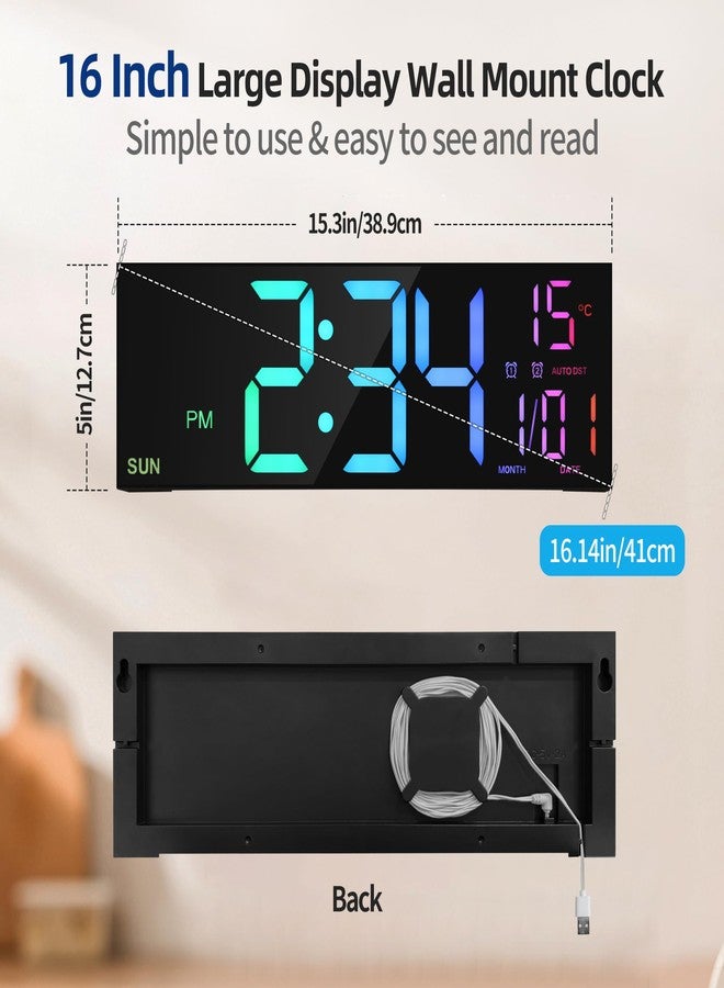 LEIKE 16.2'' Large Digital Wall Clock with Remote Control, Big LED/Dual Alarm/8 RGB Colors/Auto Brightness/Date/Auto DST/Temperature/Night Light Gym Clocks for Living Room Bedroom Office Wall Decor - Image 4